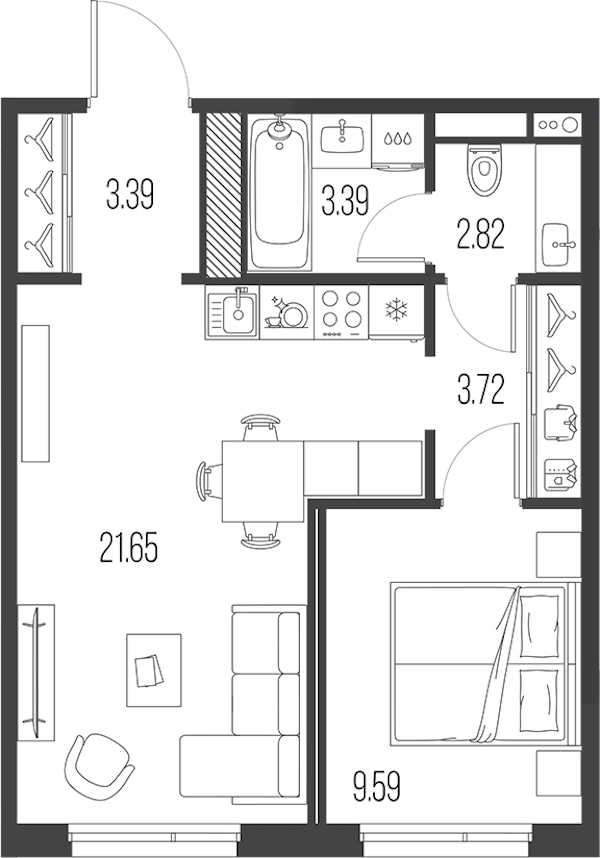 1-комнатная квартира 44.56 м², 8/10 эт., ЖК «LEGENDA Васильевского»